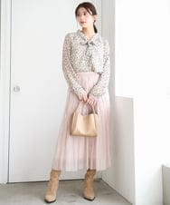 F1BAG47140 MK MICHEL KLEIN(小さいサイズ)(メゾン ドゥ サンク) 【小さいサイズ/セットアップ対応】ニュアンスレオパード柄ボウタイシフォンブラウス ベージュ