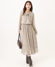 F1BAG47140 MK MICHEL KLEIN(小さいサイズ)(メゾン ドゥ サンク) 【小さいサイズ/セットアップ対応】ニュアンスレオパード柄ボウタイシフォンブラウス ベージュ