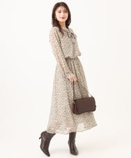 F1BAG47140 MK MICHEL KLEIN(小さいサイズ)(メゾン ドゥ サンク) 【小さいサイズ/セットアップ対応】ニュアンスレオパード柄ボウタイシフォンブラウス ベージュ
