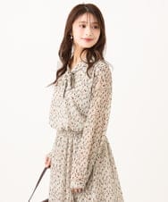 F1BAG47140 MK MICHEL KLEIN(小さいサイズ)(メゾン ドゥ サンク) 【小さいサイズ/セットアップ対応】ニュアンスレオパード柄ボウタイシフォンブラウス ベージュ
