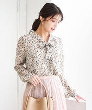 F1BAG47140 MK MICHEL KLEIN(小さいサイズ)(メゾン ドゥ サンク) 【小さいサイズ/セットアップ対応】ニュアンスレオパード柄ボウタイシフォンブラウス ベージュ