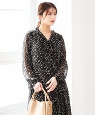F1BAG47140 MK MICHEL KLEIN(小さいサイズ)(メゾン ドゥ サンク) 【小さいサイズ/セットアップ対応】ニュアンスレオパード柄ボウタイシフォンブラウス ベージュ
