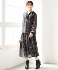 F1BAG47140 MK MICHEL KLEIN(小さいサイズ)(メゾン ドゥ サンク) 【小さいサイズ/セットアップ対応】ニュアンスレオパード柄ボウタイシフォンブラウス ベージュ