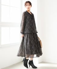 F1BAG47140 MK MICHEL KLEIN(小さいサイズ)(メゾン ドゥ サンク) 【小さいサイズ/セットアップ対応】ニュアンスレオパード柄ボウタイシフォンブラウス ベージュ