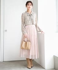 F1BAG47140 MK MICHEL KLEIN(小さいサイズ)(メゾン ドゥ サンク) 【小さいサイズ/セットアップ対応】ニュアンスレオパード柄ボウタイシフォンブラウス ベージュ