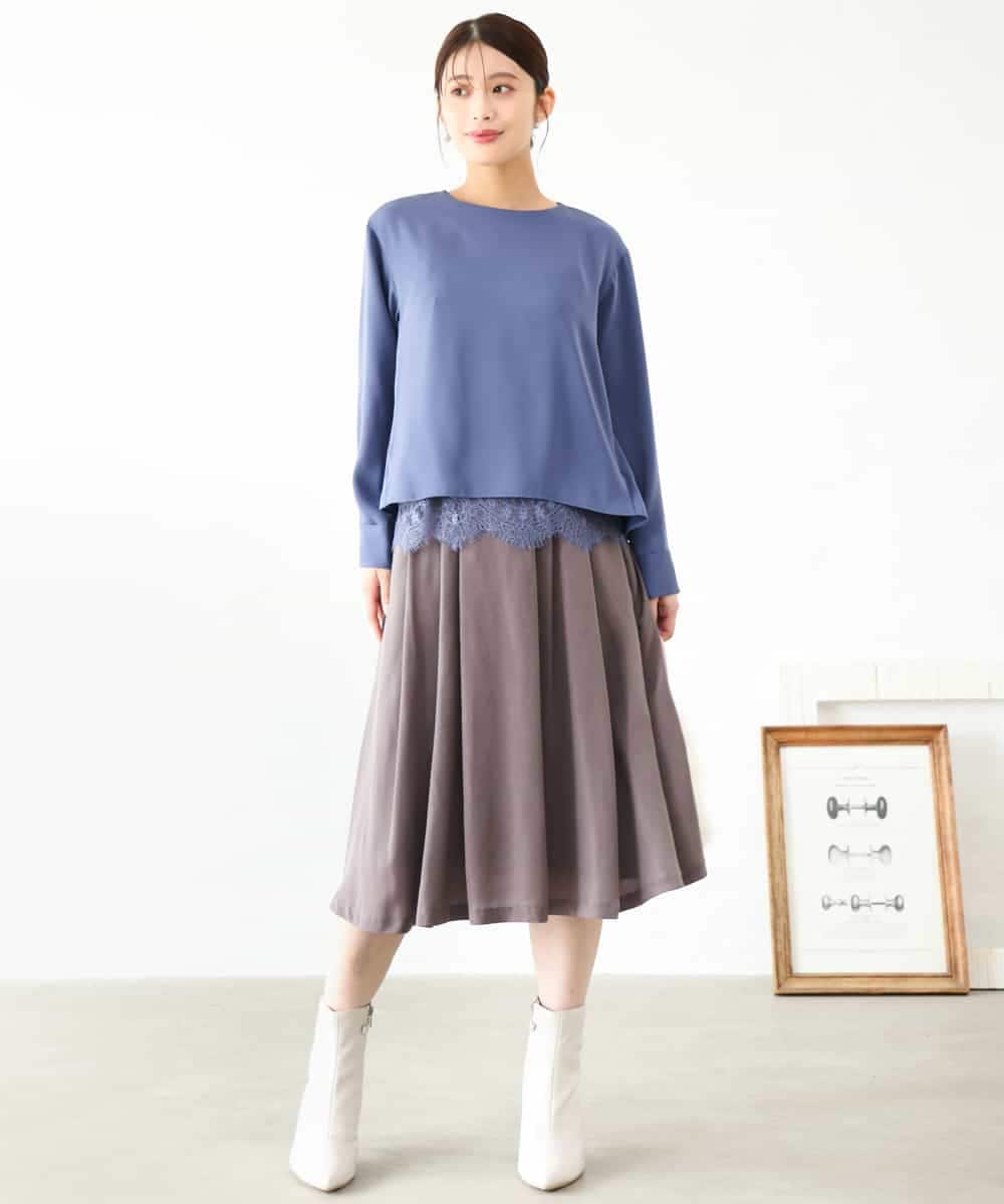 F1BAG54180 MK MICHEL KLEIN(小さいサイズ)(メゾン ドゥ サンク) 【小さいサイズ/セットアップ対応】[撥水/洗える]レースキャミ付きツイルブラウス ブルー