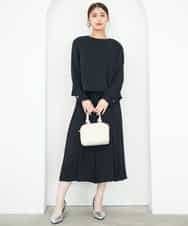 F1BAG54180 MK MICHEL KLEIN(小さいサイズ)(メゾン ドゥ サンク) 【小さいサイズ/セットアップ対応】[撥水/洗える]レースキャミ付きツイルブラウス ブルー