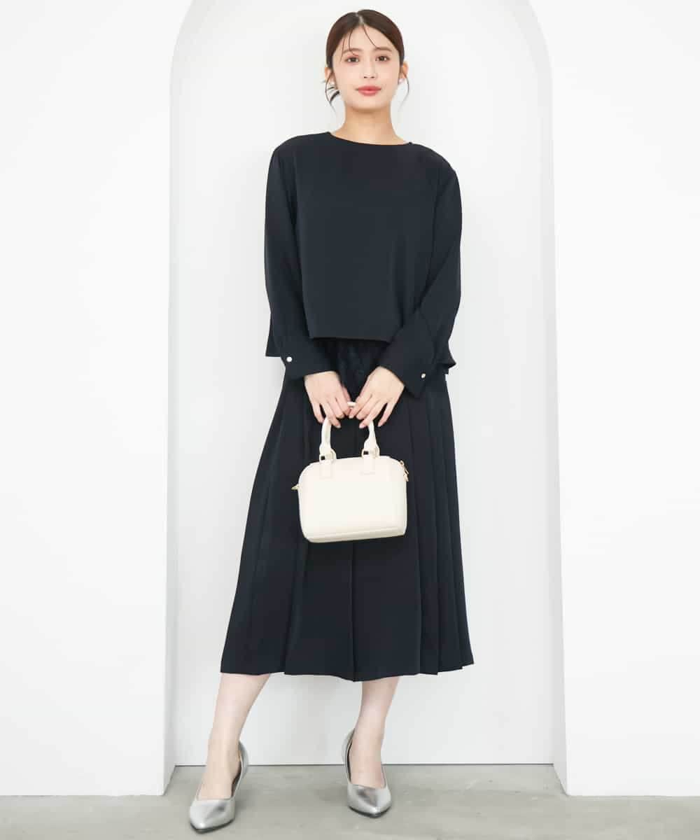 F1BAG54180 MK MICHEL KLEIN(小さいサイズ)(メゾン ドゥ サンク) 【小さいサイズ/セットアップ対応】[撥水/洗える]レースキャミ付きツイルブラウス ブルー