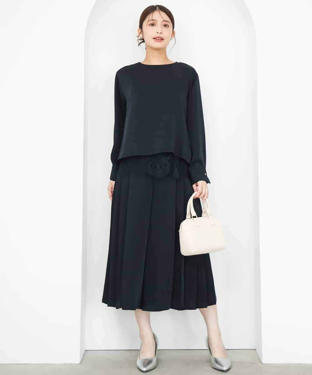 F1BAG54180 MK MICHEL KLEIN(小さいサイズ)(メゾン ドゥ サンク) 【小さいサイズ/セットアップ対応】[撥水/洗える]レースキャミ付きツイルブラウス ブルー