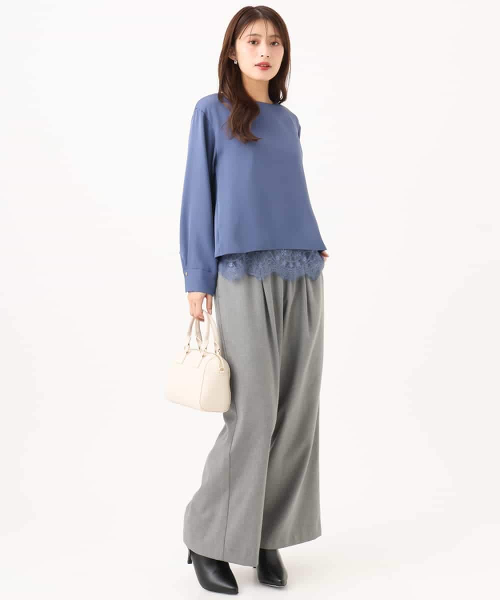 F1BAG54180 MK MICHEL KLEIN(小さいサイズ)(メゾン ドゥ サンク) 【小さいサイズ/セットアップ対応】[撥水/洗える]レースキャミ付きツイルブラウス ブルー