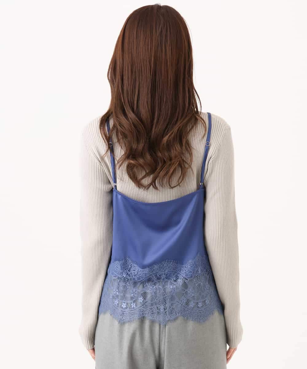 F1BAG54180 MK MICHEL KLEIN(小さいサイズ)(メゾン ドゥ サンク) 【小さいサイズ/セットアップ対応】[撥水/洗える]レースキャミ付きツイルブラウス ブルー