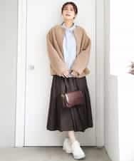 F1BAG55160 MK MICHEL KLEIN(小さいサイズ)(メゾン ドゥ サンク) 【小さいサイズ】[洗える]フリルヘムデザインシャツブラウス（ブルー・ストライプ） ブルー（無地）