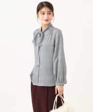 F1BAG59150 MK MICHEL KLEIN(小さいサイズ)(メゾン ドゥ サンク) 【小さいサイズ】[洗える]ボウタイ付き千鳥柄ブラウス ホワイト×ブラック