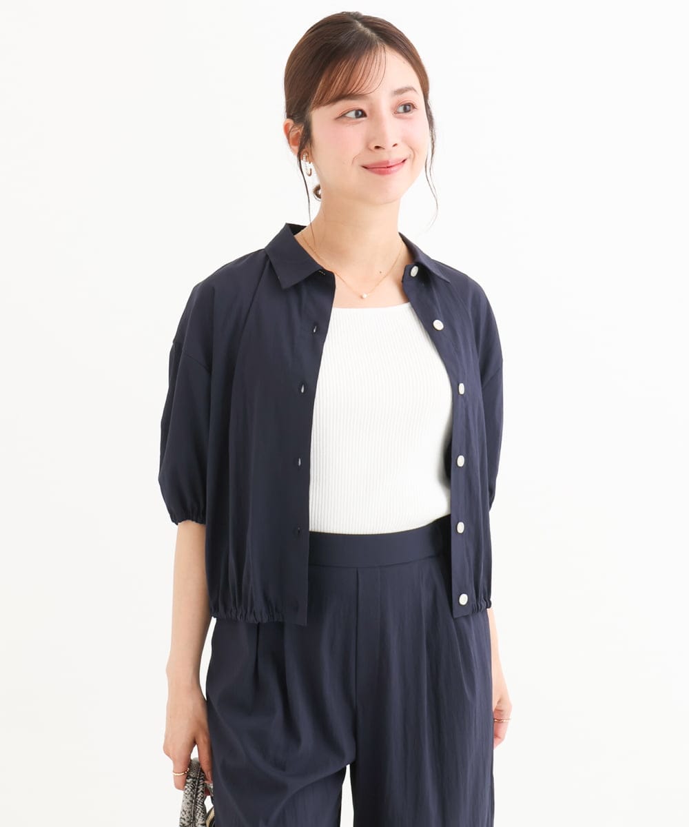 F1BHD60140 MK MICHEL KLEIN(小さいサイズ)(メゾン ドゥ サンク) 【小さいサイズ】[接触冷感/洗える]クロップド丈シャツ ネイビー