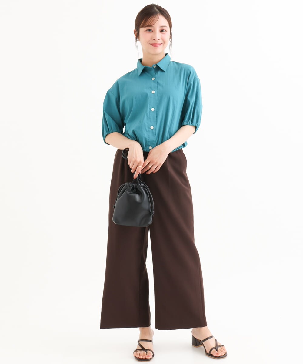 F1BHD60140 MK MICHEL KLEIN(小さいサイズ)(メゾン ドゥ サンク) 【小さいサイズ】[接触冷感/洗える]クロップド丈シャツ ベージュ