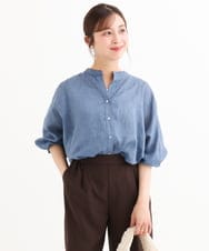 F1BHD65160 MK MICHEL KLEIN(小さいサイズ)(メゾン ドゥ サンク) 【小さいサイズ】[接触冷感/通気性/洗える]ラミーリネン混シャツブラウス ラベンダー