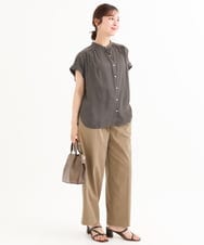 F1BHD67140 MK MICHEL KLEIN(小さいサイズ)(メゾン ドゥ サンク) 【小さいサイズ】[UVカット/接触冷感/洗える]バンドカラーサテンブラウス ラベンダー