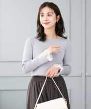 F1FJD31130 MK MICHEL KLEIN(小さいサイズ)(メゾン ドゥ サンク) 【小さいサイズ】[洗える]袖レースデザインリブニット グレー
