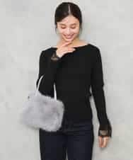 F1FJD31130 MK MICHEL KLEIN(小さいサイズ)(メゾン ドゥ サンク) 【小さいサイズ】[洗える]袖レースデザインリブニット グレー