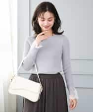 F1FJD31130 MK MICHEL KLEIN(小さいサイズ)(メゾン ドゥ サンク) 【小さいサイズ】[洗える]袖レースデザインリブニット グレー