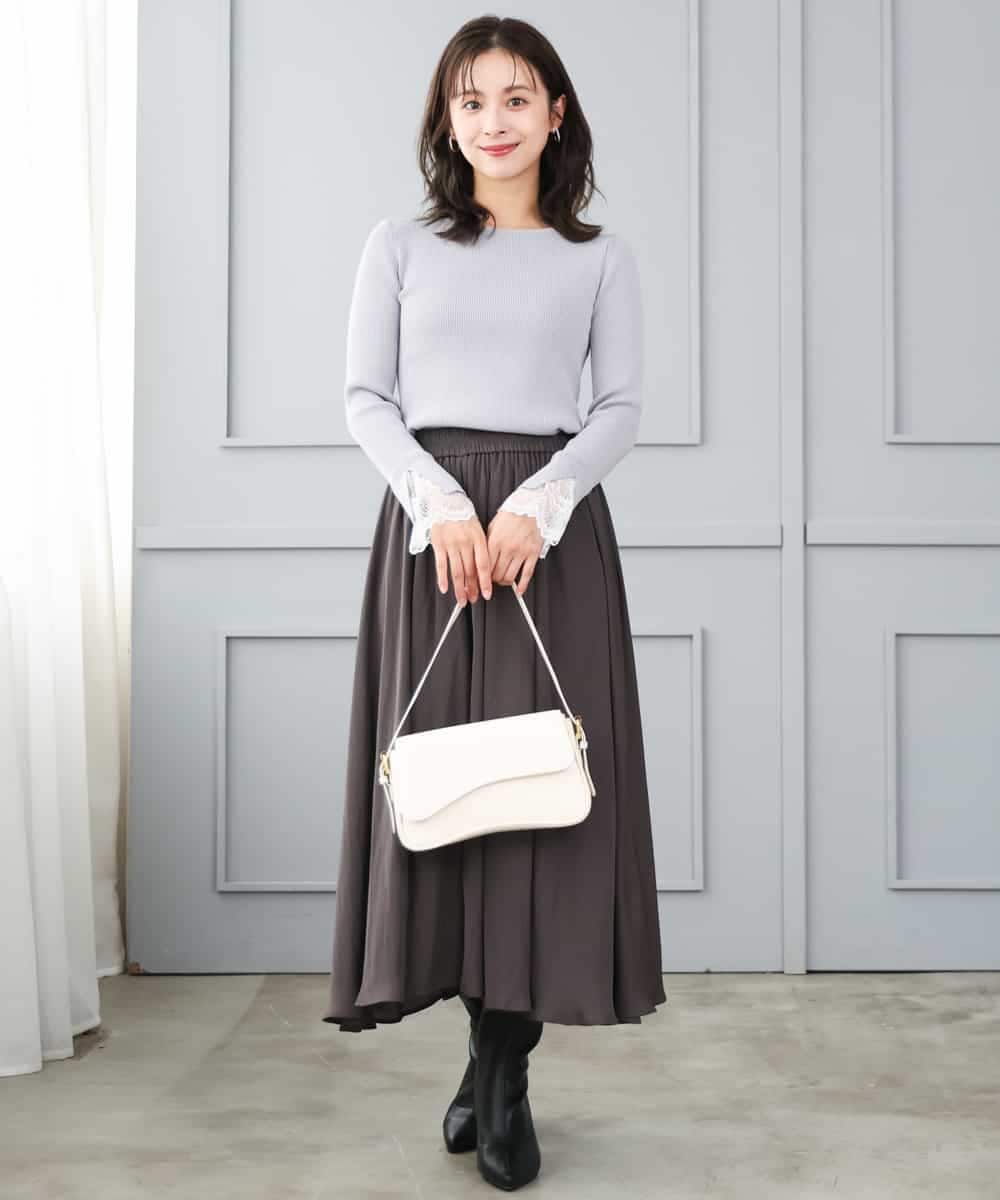 F1FJD31130 MK MICHEL KLEIN(小さいサイズ)(メゾン ドゥ サンク) 【小さいサイズ】[洗える]袖レースデザインリブニット グレー