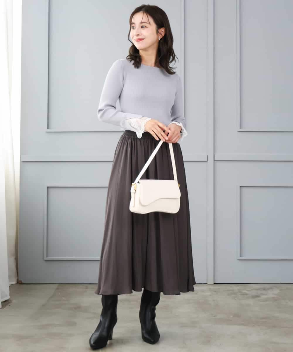 F1FJD31130 MK MICHEL KLEIN(小さいサイズ)(メゾン ドゥ サンク) 【小さいサイズ】[洗える]袖レースデザインリブニット グレー