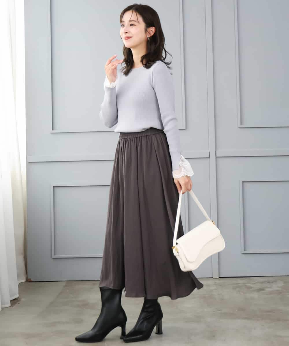 F1FJD31130 MK MICHEL KLEIN(小さいサイズ)(メゾン ドゥ サンク) 【小さいサイズ】[洗える]袖レースデザインリブニット グレー