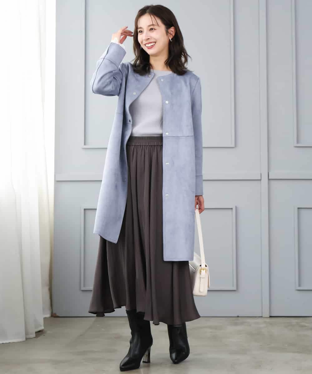 F1FJD31130 MK MICHEL KLEIN(小さいサイズ)(メゾン ドゥ サンク) 【小さいサイズ】[洗える]袖レースデザインリブニット グレー