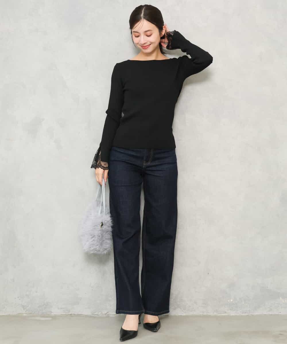 F1FJD31130 MK MICHEL KLEIN(小さいサイズ)(メゾン ドゥ サンク) 【小さいサイズ】[洗える]袖レースデザインリブニット グレー