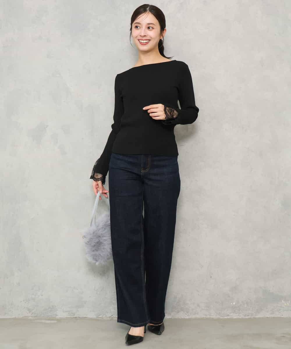 F1FJD31130 MK MICHEL KLEIN(小さいサイズ)(メゾン ドゥ サンク) 【小さいサイズ】[洗える]袖レースデザインリブニット グレー