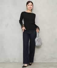 F1FJD31130 MK MICHEL KLEIN(小さいサイズ)(メゾン ドゥ サンク) 【小さいサイズ】[洗える]袖レースデザインリブニット グレー