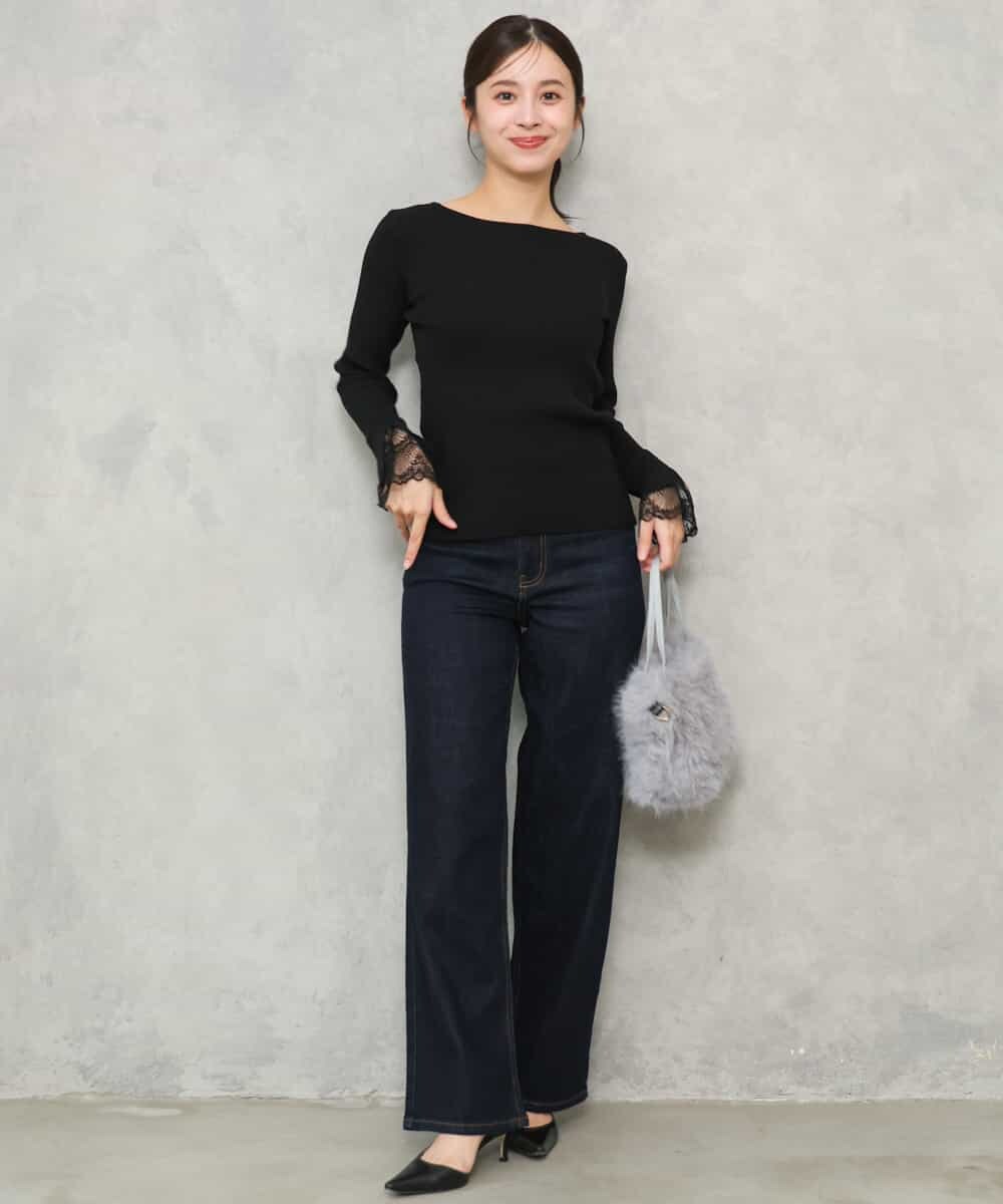 F1FJD31130 MK MICHEL KLEIN(小さいサイズ)(メゾン ドゥ サンク) 【小さいサイズ】[洗える]袖レースデザインリブニット グレー