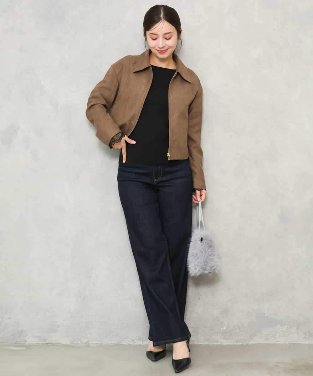 F1FJD31130 MK MICHEL KLEIN(小さいサイズ)(メゾン ドゥ サンク) 【小さいサイズ】[洗える]袖レースデザインリブニット グレー