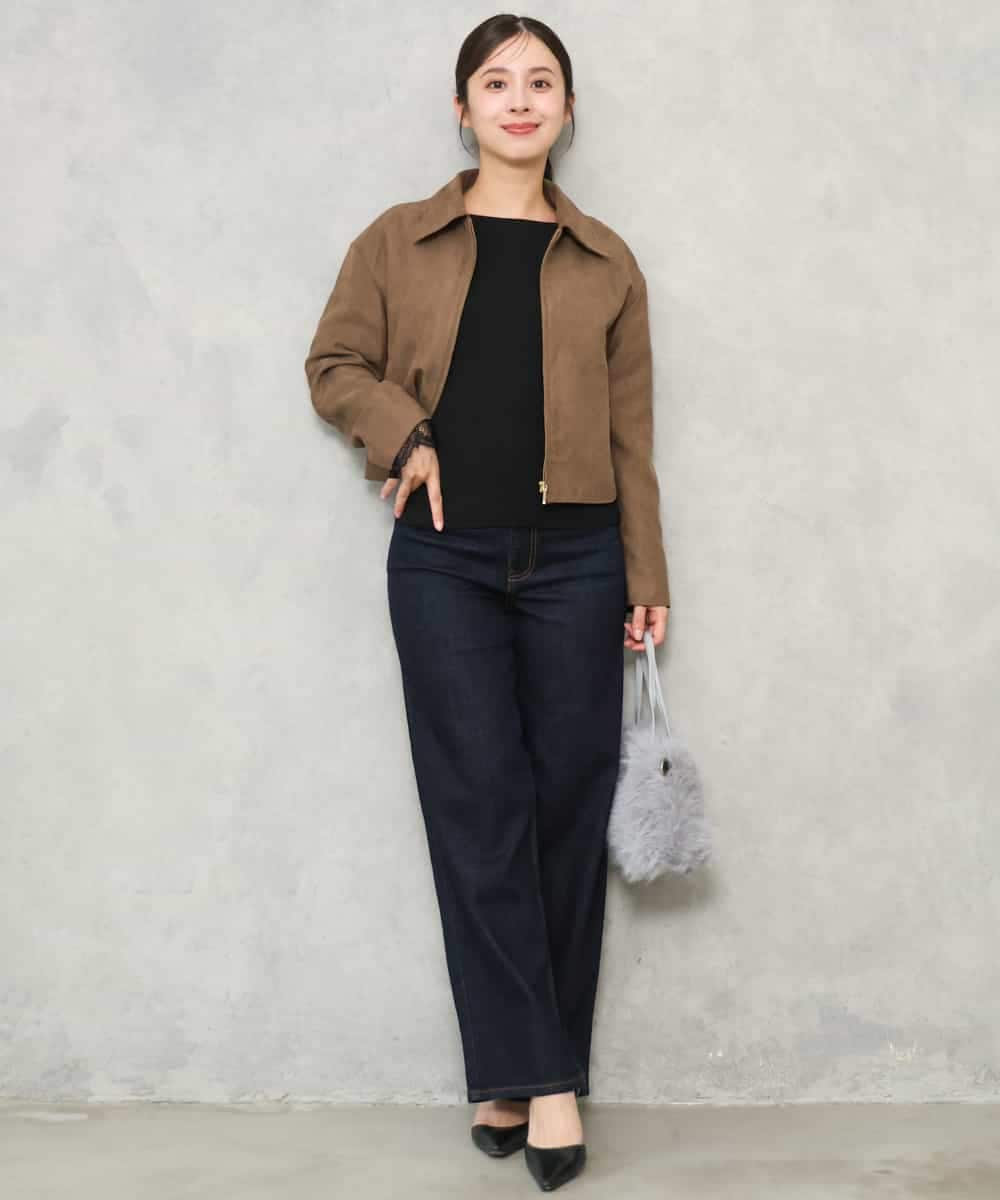F1FJD31130 MK MICHEL KLEIN(小さいサイズ)(メゾン ドゥ サンク) 【小さいサイズ】[洗える]袖レースデザインリブニット グレー