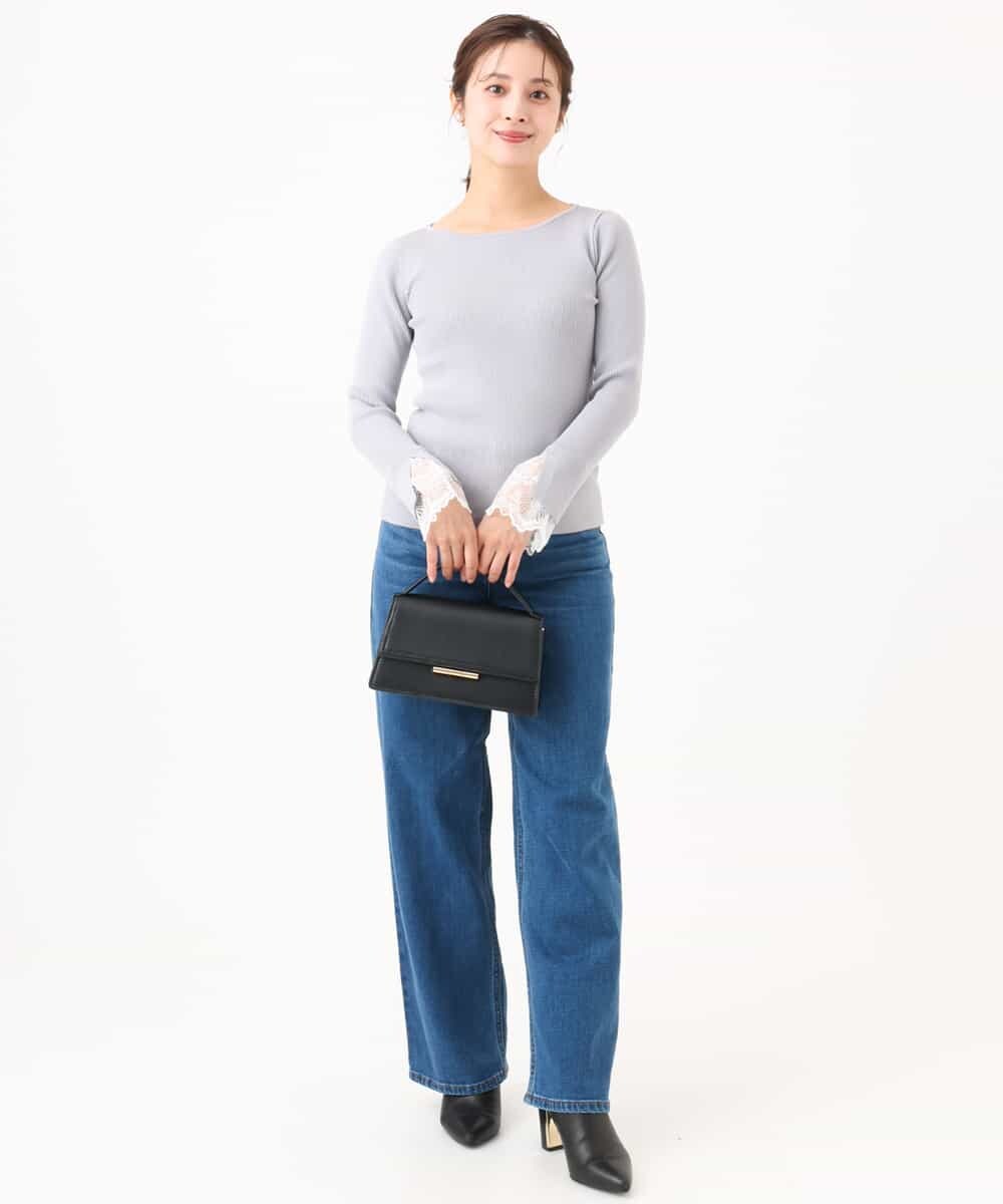 F1FJD31130 MK MICHEL KLEIN(小さいサイズ)(メゾン ドゥ サンク) 【小さいサイズ】[洗える]袖レースデザインリブニット グレー