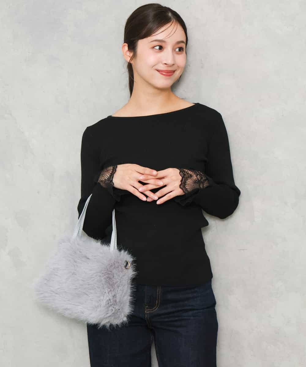 F1FJD31130 MK MICHEL KLEIN(小さいサイズ)(メゾン ドゥ サンク) 【小さいサイズ】[洗える]袖レースデザインリブニット ブラック