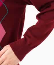 F1SJD30160 MK MICHEL KLEIN(小さいサイズ)(メゾン ドゥ サンク) 【小さいサイズ】[洗える]配色アーガイル柄ニットカーディガン ワイン