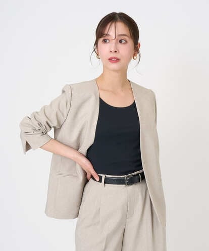 F6DGD05420 MICHEL KLEIN(小さいサイズ) [小さいサイズ][セットアップ対応]ツイードライク　ノーカラージャケット
