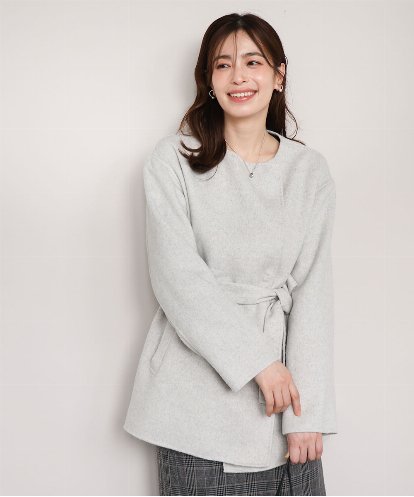 FIJAD11150 OFUON le MK スムースリバー ノーカラーミドル丈コート