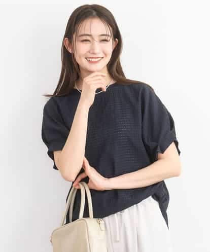 FKBGD45160 MK MICHEL KLEIN [洗える]シアーチェック柄タックスリーブブラウス
