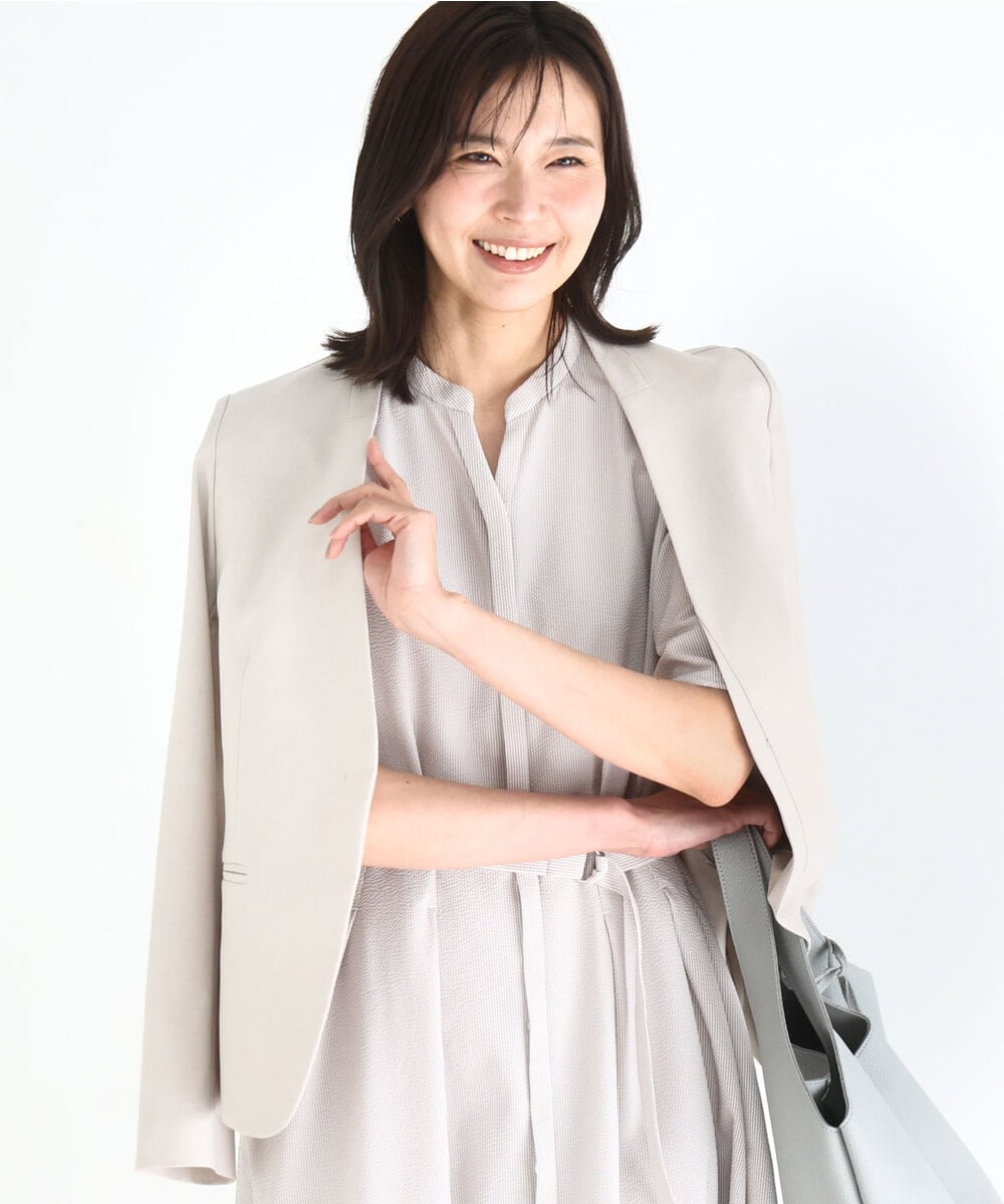 FKDGD33230 MK MICHEL KLEIN(MK ミッシェルクラン) [イージーケア/洗える]ドライタッチストレッチ カラーレスジャケット グレージュ