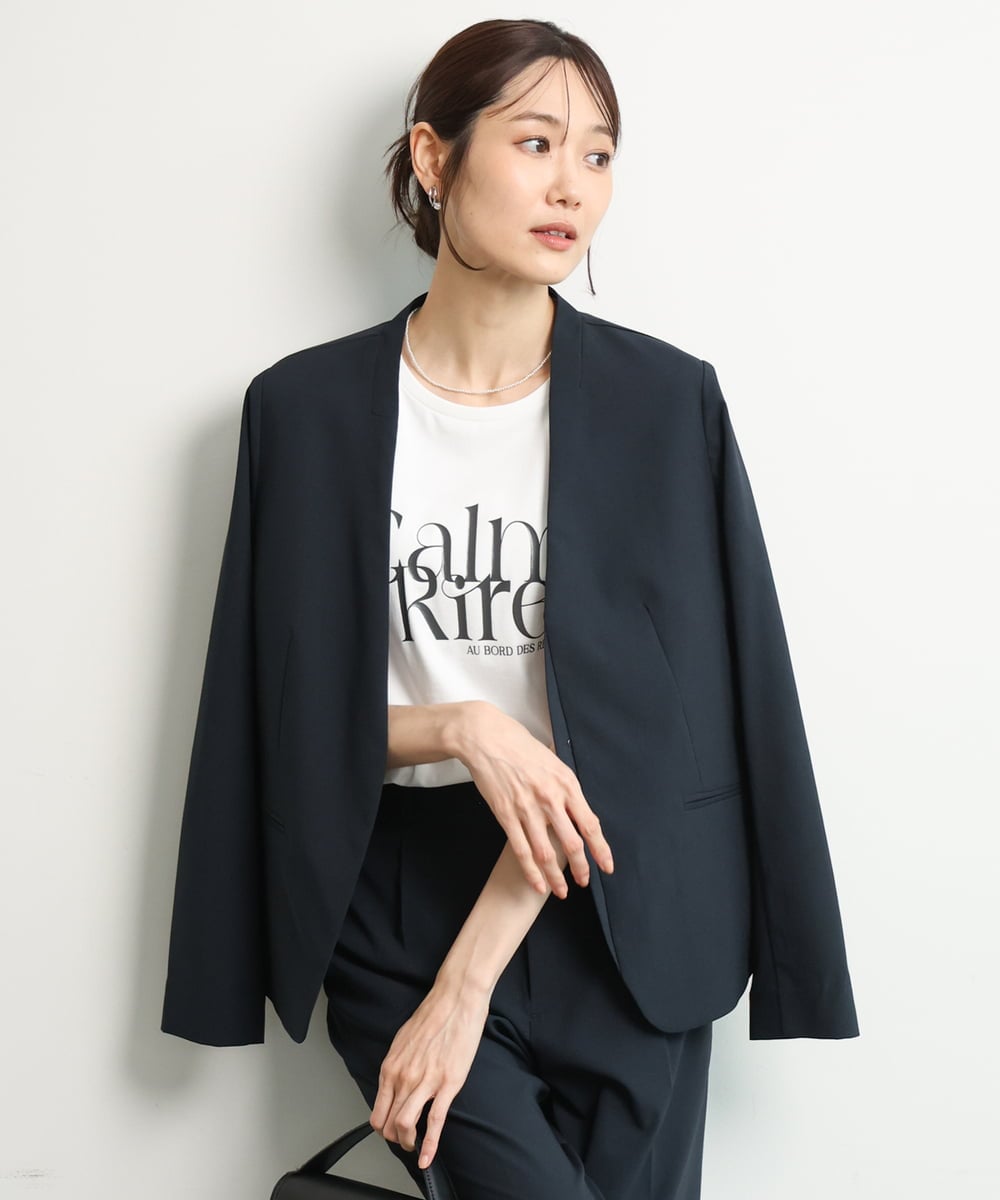 FKDGD33230 MK MICHEL KLEIN(MK ミッシェルクラン) [イージーケア/洗える]ドライタッチストレッチ カラーレスジャケット グレージュ