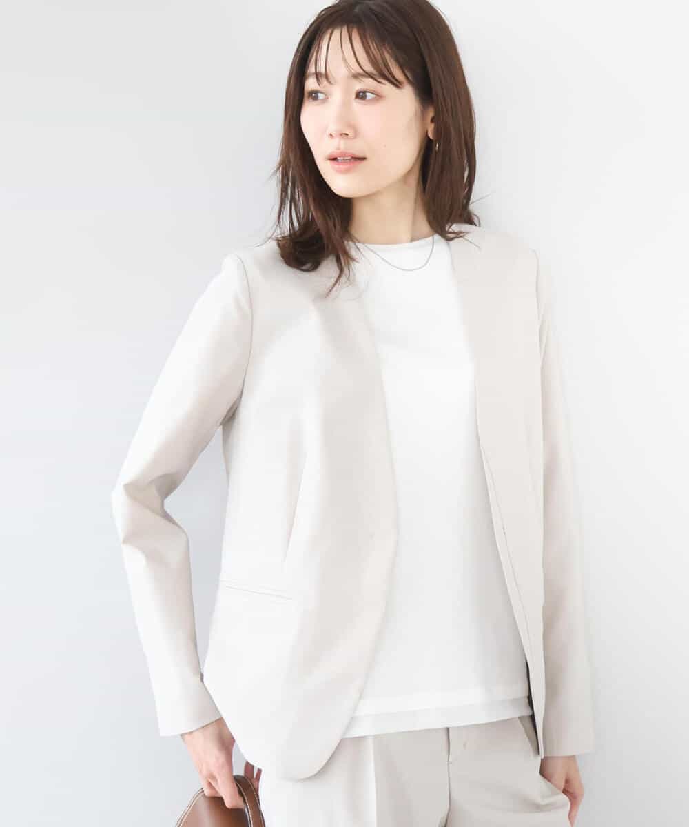 FKDGD33230 MK MICHEL KLEIN(MK ミッシェルクラン) [イージーケア/洗える]ドライタッチストレッチ カラーレスジャケット グレージュ