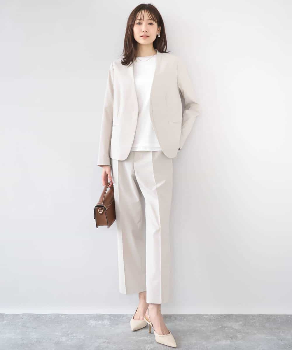 FKDGD33230 MK MICHEL KLEIN(MK ミッシェルクラン) [イージーケア/洗える]ドライタッチストレッチ カラーレスジャケット グレージュ