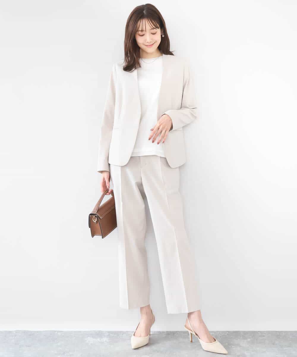 FKDGD33230 MK MICHEL KLEIN(MK ミッシェルクラン) [イージーケア/洗える]ドライタッチストレッチ カラーレスジャケット グレージュ