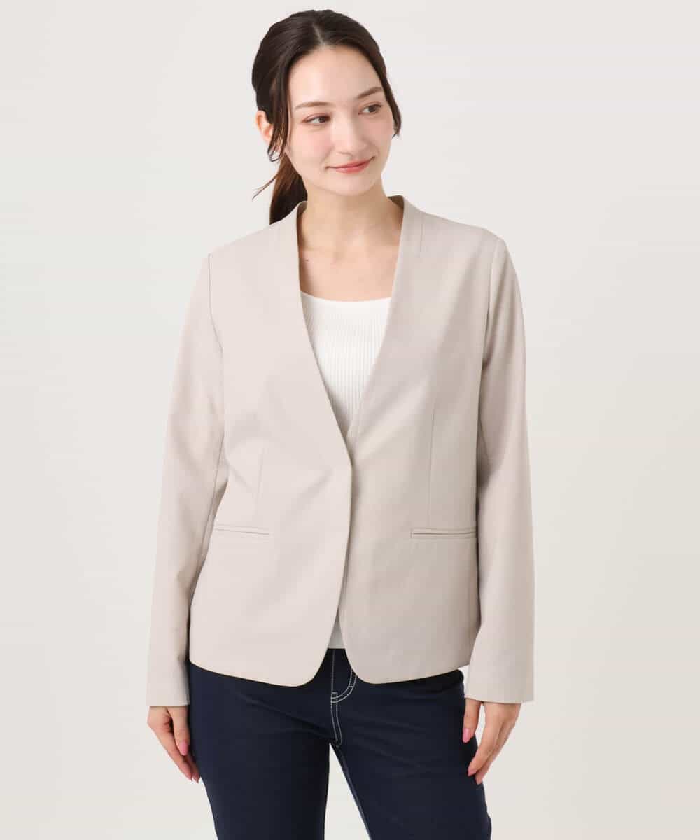 FKDGD33230 MK MICHEL KLEIN(MK ミッシェルクラン) [イージーケア/洗える]ドライタッチストレッチ カラーレスジャケット グレージュ