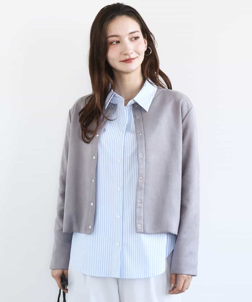 FKJFD21180 MK MICHEL KLEIN(MK ミッシェルクラン) [洗える]フェイクスウェード ドット釦ジャケット グレー