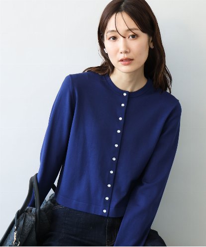 FKSJD33150 MK MICHEL KLEIN [洗える]ドット釦コンパクトニットカーディガン