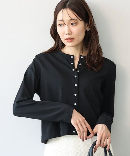 FKSJD33150 MK MICHEL KLEIN [洗える]ドット釦コンパクトニットカーディガン