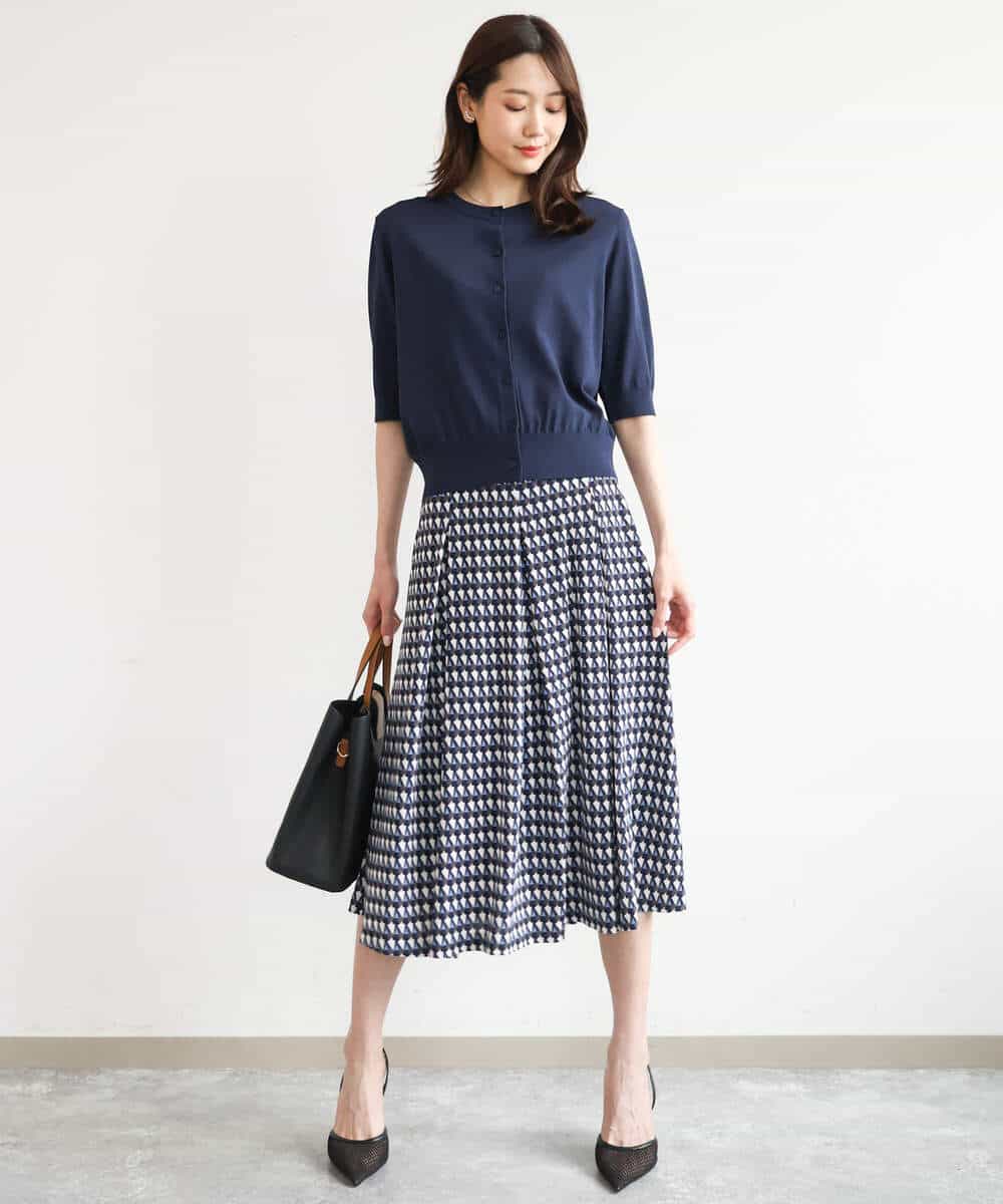 FOSHD60130 MK MICHEL KLEIN(MK ミッシェルクラン) [UVカット/接触冷感/洗える]5分袖ニットカーディガン レモンイエロー